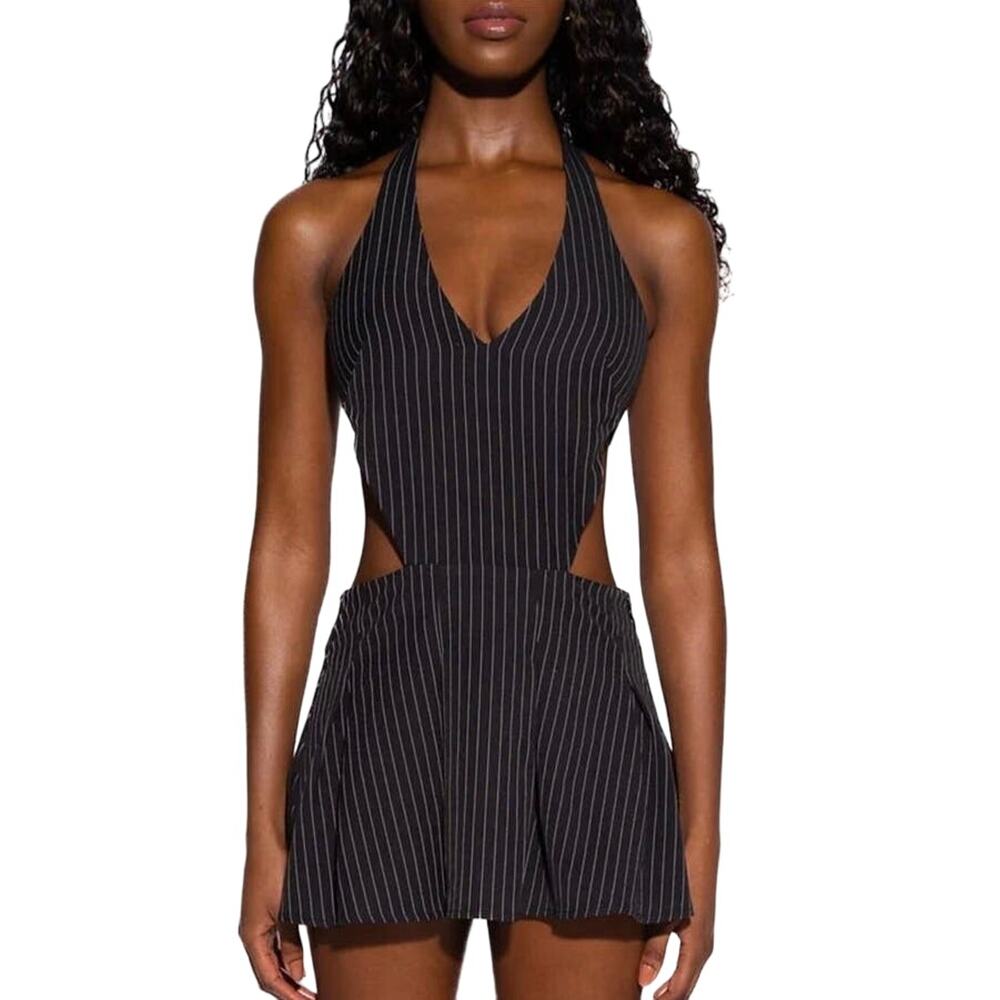 O’DOLLY DEAREST Schoolgirl Stripe Dress Pinstripe Mini Cutout Dress Size Medium
